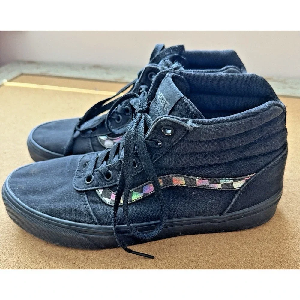 Vans‎ Ward Hi Top Womens 9.5 Iridescent Check Black Multicolor Shoes